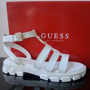 Guess Women's Yalena Fishermen Sandals in Beautiful White Patent Faux-Leather